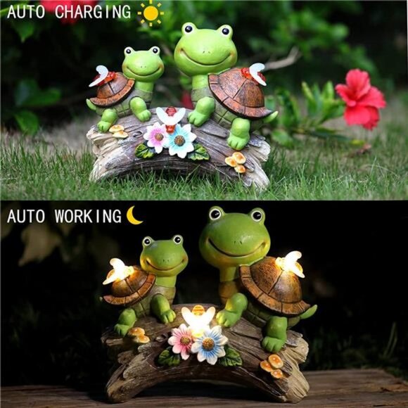 Garden Turtles Statue , Frog Face Sculpture Garden Figurine with LED Solar Light - Picture 5 of 7